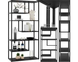 tectake® Wandkast Venda - 85 x 35 x 188 cm - Industriële Look - Stalen Frame - Kast met Kantelbeveiliging - Boekenkast met 6 Asymmetrische Vakken - Moderne Opbergkast voor Woonkamer, Keuken of Slaapkamer