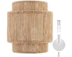 tectake® Wandlamp Lignea Lux - 40W - 12 x 23 x 25,5 cm - E14 - Muurlamp voor Woonkamer, Slaapkamer, Eetkamer - Jute Lamp in Boho Stijl - Trapverlichting - Halfrond