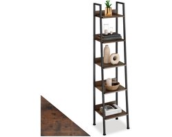 tectake® Wandrek Ladderrek Boekenrek met 4/5 Houten Planken - Slanke Open Staande Plank in Industrieel Design - Zwart Metalen Frame (Industrieel Donkerbruin, 35,5 x 31,5 x 170,5 cm)