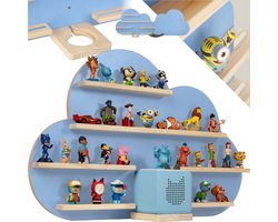 tectake® Wandrek MyLittleStory Cloud - Wandplank - Speelgoedkast - Speelgoedrek voor 28 Tonies - Toniebox figuren - Massief hout met Magneetstrepen - Letterbak Hout - Display - Blauw