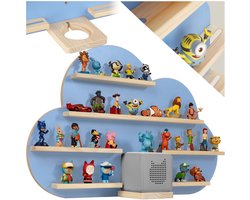 tectake® Wandrek MyLittleStory Cloud - Wandplank - Speelgoedkast - Speelgoedrek voor 28 Tonies - Toniebox figuren - Massief hout met Metalen Strips voor Magnetische Bevestiging - Letterbak Hout - Display - Blauw