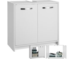 tectake® Wastafelonderkast met 2 deuren - Robuuste handgrepen - Ruimtebesparende badkamerkast met sifonopening - Badkameronderkast - Wastafelkast - Wastafel meubel - Wit