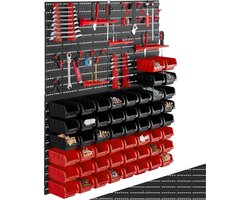 tectake® Werkplaats Gereedschapswand - Set van 2 Onderdelenkast met 56 Opbergbakken en Gereedschapshouders - 2x 44-Delige set met 28 Stapelboxen, Haken en Wandplaten - Opslagsysteem voor Gereedschap, Onderdelen en Accessoires - Ideaal voor Garage
