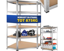 tectake® - Werkplaatsrek met 5 MDF-planken – Hoekrek - Opbergkast - Kelderkast - Stellingkast - Garagekast voor zware lasten - Div. uitvoeringen - Max. belastbaarheid 875 kg