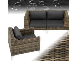 tectake® Wicker Aluminium Loungeset | Tuinset met 2x Hoekstoelen en Fauteuil | Modulaire Tuinmeubelset, Uitbreidbare Tuinbank | Weerbestendig | Inclusief Zit- en Rugkussens - Antraciet Gemêleerd