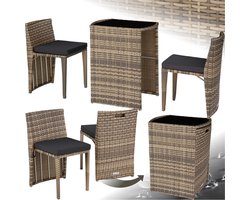 tectake® - Wicker bistroset, ruimtebesparend in elkaar te schuiven - Tuinmeubelset met 2 stoelen en tafel, Tuinmeubilair, Zitgroep voor tuin, serre, balkon, terras - natuur