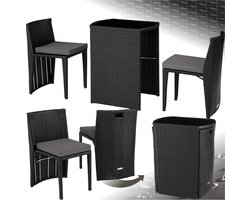 tectake® - wicker bistroset, ruimtebesparend in elkaar te schuiven, tuinmeubelset met 2 stoelen en tafel, tuinmeubilair, zitgroep voor tuin, wintertuin, balkon, terras - zwart