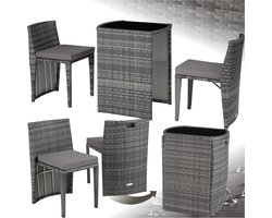 tectake® - wicker bistroset, ruimtebesparend in elkaar te schuiven, tuinmeubelset met 2 stoelen en tafel, tuinmeubilair, zitgroep voor tuin, wintertuin, balkon, terras - grijs - poly-rattan