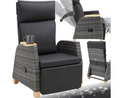 tectake® Wicker Buitenfauteuil - Tuinstoel met Hoge Rugleuning - Met Voetsteun en Verstelbare Rugleuning - Relaxstoel met Ligfunctie - Loungestoel voor Tuin - Ligstoel - Leesstoel - Incl. Ruimte voor Beker/Glas