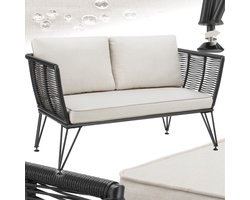 tectake® Wicker loungebank - Compacte tuinbank met dikke kussens - Ideaal voor balkon, tuin of terras - Stijlvolle en comfortabele loungebank voor buiten - Rope-design