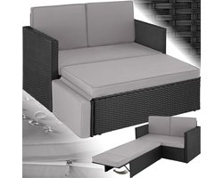 tectake® Wicker loungebank - Met voetenbank - Voor 2 personen - Loungebank met zit- en rugkussens - Weerbestendig - Ideaal voor terras, serren en balkon- Afmeting bank (LxBxH) 119 x 64,5 x 71,5 cm - Zwart