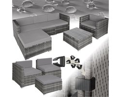 tectake® - Wicker loungeset Milano - Luxe buitentuinmeubel incl. zit- en rugkussens - Balkonmeubels - Tuinset met bank, fauteuil en tafel - grijs