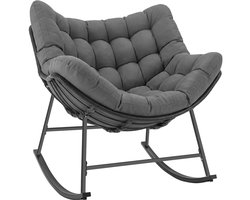 tectake® Wicker Schommelstoel - Voor Binnen en Buiten - Gestoffeerd - Stikpatroon - Stalen Frame - Met Comfortabel Zitkussen - Fauteuil - Loungestoel - Tuinstoel - Relaxstoel - Draagkracht 120kg - Weerbestendig - Antraciet