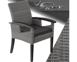 tectake® Wicker stoel met armleuningen - Modern en weerbestendig - Tuinmeubilair - Voor tuin, terras en balkon - Tuinstoel - Fauteuil - Balkonmeubilair - Tuinmeubelen - Tuinstoelen - Draagkracht 150 kg - Grijs