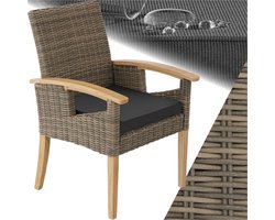 tectake® Wicker stoel met armleuningen - Modern en weerbestendig - Tuinmeubilair - Voor tuin, terras en balkon - Tuinstoel - Fauteuil - Balkonmeubilair - Tuinmeubelen - Tuinstoelen - Draagkracht 150 kg - Lichtbruin