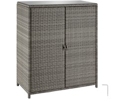 tectake® Wicker tuinkast - Buitenkast - Opbergbox of Kussenbox - Met Verstelbare Planken en Glasplaat - Terraskast voor Buitenkeuken - Balkonkast - 84,5 x 40,5 x 103,5 cm - Kunststof Tuinkasten voor Buiten - Grijs