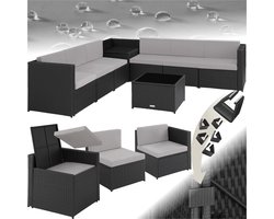 tectake® Wicker tuinlounge - Loungeset - Tuinset - Balkonmeubels - Vrij te groeperen - Tuinmeubelset inclusief bijzettafel, opbergbox en zit- en rugkussens - Zithoogte 41,5 cm - Zwart