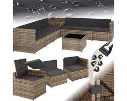 tectake® Wicker tuinlounge - Loungeset - Tuinset - Balkonmeubels - Vrij te groeperen - Tuinmeubelset inclusief bijzettafel, opbergbox en zit- en rugkussens - Zithoogte 41,5 cm - Beige