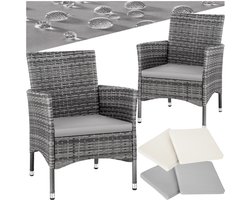tectake® - Wicker tuinstoelen - Set van 2 - UV-bestendig - Stalen frame - Regenbestendige afneembare hoezen in 2 twee kleuren - Voor terras of balkon - grijs