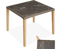 tectake® Wicker vierkante tafel - Tafelblad in marmerlook - Eettafel voor buitenkeuken - Tuintafel - Modern en weerbestendig - Tafelframe van aluminium en hout - Afmetingen (LxBxH) 93,5 x 93,5 x 75 cm - Lichtbruin