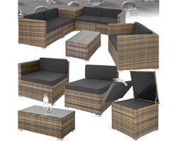 tectake® - wicker zitgroep met opbergbox voor kussens, tafel met glazen blad, vrij te groeperen tuinmeubelset, wicker lounge voor de tuin - balkonmeubel voor kleine balkons - natuurkleur - poly-rattan