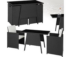 TecTake® - Wicker Zitgroep voor 2 Personen - Ruimtebesparend Buitenmeubilair met 2 Fauteuils en Tafel - Ideale Balkon Loungeset - Weerbestendige Tuin- en Terrasmeubelen - Zwart - Poly-Rattan