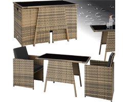 TecTake® - Wicker Zitgroep voor 2 Personen, Ruimtebesparend Buitenmeubilair met 2 Fauteuils en Tafel - Ideale Balkon Loungeset, Weerbestendige Tuin- en Terrasmeubelen - Natuurkleur - Poly-Rattan
