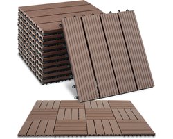 tectake® WPC houten tegels - Houtlook tegels - Weerbestendig - Vloerbedekking voor buiten - Vloertegels - Balkonvloer - Terrastegels met kliksysteem - Afvoer - Set van 11 - Bruin