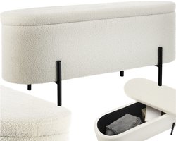 tectake® Zitbank met Opbergruimte - 60L - Gestoffeerde Opbergbox - Bouclé-stof in Scandi-stijl - 96 x 36 x 43 cm - Opbergbank - Zitbankje - Halbank - Opbergkist - Poef - 150kg Draagkracht - Hocker - Zitbanken Woonkamer, Eetkamer