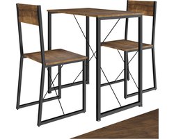 tectake® Zitgroep 3-delig - Eetgroep voor 2 personen - Eettafel met 2 stoelen - Industrieel design - Zwart metalen frame - Draagkracht tafel 75 kg stoel 120 kg - Afmeting (LxBxH) tafel 80 x 50 x 77 cm stoel 42 x 44 x 90 cm - Donkerbruin