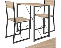 tectake® Zitgroep 3-delig - Eetgroep voor 2 personen - Eettafel met 2 stoelen - Industrieel design - Zwart metalen frame - Draagkracht tafel 75 kg stoel 120 kg - Afmeting (LxBxH) tafel 80 x 50 x 77 cm stoel 42 x 44 x 90 cm - Lichtbruin