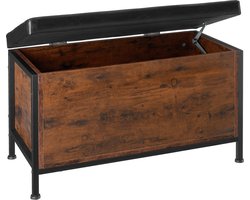 tectake® Zitkist met opbergruimte - Gestoffeerde bank - Kunstleren bekleding - Schoenenbank in industrieel design - Zwart metalen frame - Afmeting (LxBxH) 81,5 x 41,5 x 50,5 cm - Donkerbruin