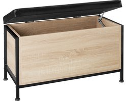 tectake® Zitkist met opbergruimte - Gestoffeerde bank - Kunstleren bekleding - Schoenenbank in industrieel design - Zwart metalen frame - Afmeting (LxBxH) 81,5 x 41,5 x 50,5 cm - Lichtbruin