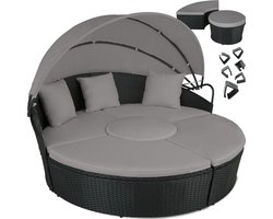 tectake® Zonne eiland Santorini - Loungebed voor 2 Personen - Multifunctioneel Ligbed met Zonnescherm - Vrij in te delen Tuin Ligstoel - UV- en Weerbestendig - Inclusief Kussens - Zwart