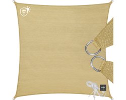 tectake® Zonnescherm - Vierkante zonneluifel - Met UV-bescherming 50+ - Scheurvast - Inclusief spankabels, eenvoudige bevestiging - Diverse modellen - 3x3 m - Zandkleur