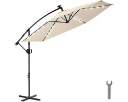 tectake® Zweefparasol met Voet - 3 x 3 m - Tuinparasol met LED-Verlichting op Zonne-Energie - Draaibaar - Waterafstotend Polyester met UV-Bescherming - Inclusief Hoes - Beige