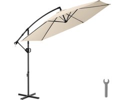 tectake® Zweefparasol met Voet - 3,5 x 3,5 m - Tuinparasol - Draaibaar - Waterafstotend Polyester met UV-Bescherming - Inclusief Hoes - Beige