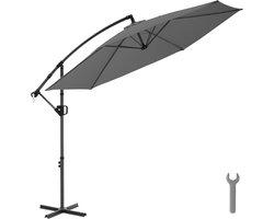 tectake® Zweefparasol met Voet - 3,5 x 3,5 m - Tuinparasol - Draaibaar - Waterafstotend Polyester met UV-Bescherming - Inclusief Hoes - Grijs