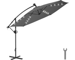 tectake® Zweefparasol met Voet - 3,5 x 3,5 m - Tuinparasol met LED-Verlichting op Zonne-Energie - Draaibaar - Waterafstotend Polyester met UV-Bescherming - Inclusief Hoes - Grijs