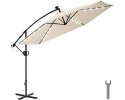 tectake® Zweefparasol met Voet - 3,5 x 3,5 m - Tuinparasol met LED-Verlichting op Zonne-Energie - Draaibaar - Waterafstotend Polyester met UV-Bescherming - Inclusief Hoes - Beige