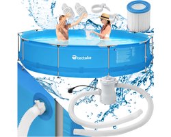 tectake® Zwembad - Bovengronds zwembad - Complete set met pomp - Groot, rond zwembad - Eenvoudig te (de)monteren - Zwembad voor in de tuin - Groot peuterbad - Afmeting (ØxH) 360 x 76 cm - Blauw