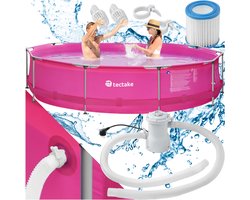 tectake® Zwembad - Bovengronds zwembad - Complete set met pomp - Groot, rond zwembad - Eenvoudig te (de)monteren - Zwembad voor in de tuin - Groot peuterbad - Afmeting (ØxH) 360 x 76 cm - Roze