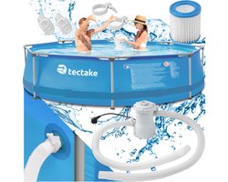 tectake® Zwembad - Bovengronds Zwembad - Stevig Stalen Frame - Complete set met pomp - Groot, rond zwembad - Eenvoudig te (de)monteren - Zwembad voor in de tuin - Groot peuterbad - Afmeting (ØxH) 300 x 76 cm - Blauw