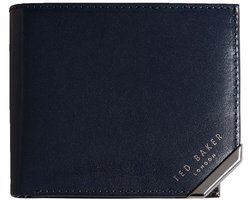 Ted Baker Leren Portemonnee Kornerr Metal Corner Bifold Coin Wallet Navy Donkerblauw