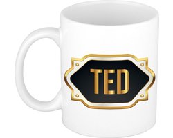 Ted naam cadeau mok / beker met gouden embleem - kado verjaardag/ vaderdag/ pensioen/ geslaagd/ bedankt