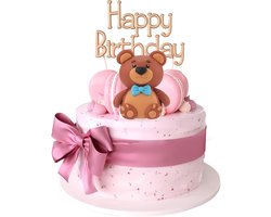 Teddy Bear Cake Topper - 7x4.5cm - Met Blauw Strikje - Taartdecoratie voor Babyshower - Verjaardagsfeest - Jubileum