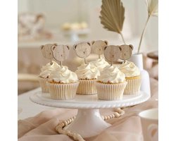 Teddy Bear Cupcake Prikkers | Unisex | 6 stuks | 6,9 x 4,5 cm | Voor Gender Reveal en Babyshower