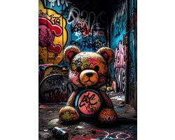 Teddy Bear Graffit- Kristal Helder Galerie kwaliteit Plexiglas 5mm.- Blind Aluminium Ophang-frame- Fotokunst- luxe wanddecoratie- Akoestisch en UV Werend- inclusief verzending