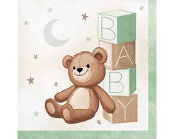 Teddy Beer servetten Baby mint - beer - servet - babyshower - genderreveal - teddy - decoratie - feest - party