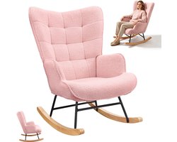 Teddy beklede fauteuil - Schommelstoel - Binnen schommelstoel - Woonkamer schommelfauteuil - Zachte schommelstoel teddy stof - Met leuning - verzorgingsschommelstoel - 92x75x69cm - roze - Ideaal voor woonkamer slaapkamer of babykamer